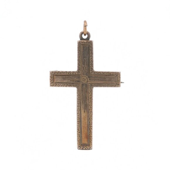 Yellow Gold Victorian Floral Cross Brooch/Pendant 10k Faith B
